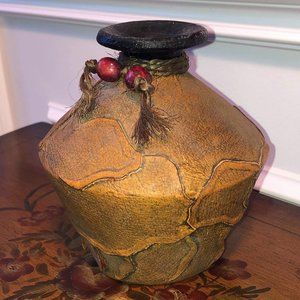 Vintage leather encased ceramic bud vase.